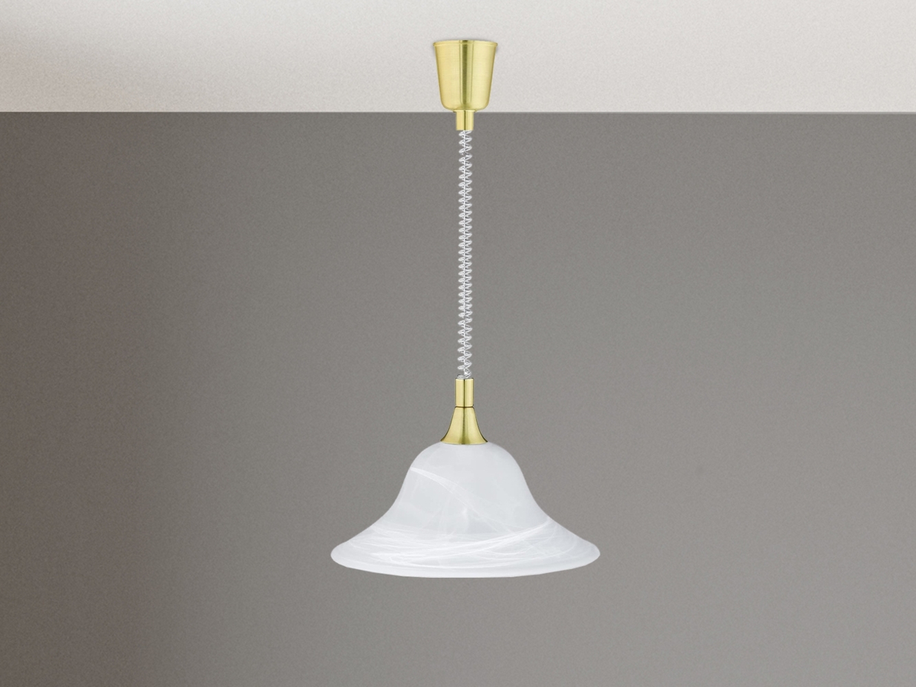 TRIO Leuchten LED Pendelleuchte, LED wechselbar, Warmweiß, Design-klassiker Zugpendelleuchten höhenverstellbar Weiß Gold-en Ø39cm Bild 1