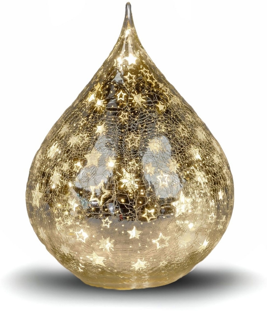 formano LED Deko Tropfen Sterne Silber 16cm Glasleuchte Crackle-Optik mit Timer (6h an/18h aus), – Stimmungslicht für Winter & Weihnachten – Dekoleuchte für gemütliches Zuhause Bild 1