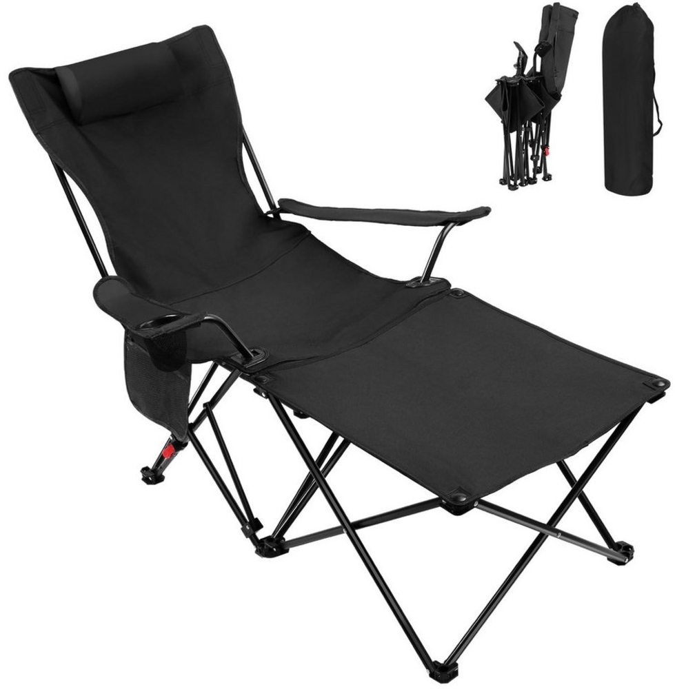 IDEASY Klappstuhl Campingstuhl Faltbar mit Fußablage, 3-in-1 Klappstuhl Camping, 4-Fach Verstellbarer, mit Getränkehalter, Staufach, Kopfstütze Bild 1