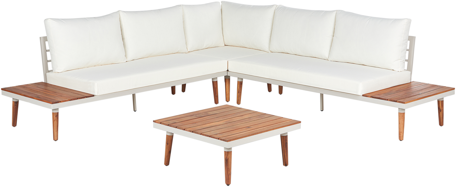 Ecksofa Lounge Set CORATO Akazienholz Cremeweiß Bild 1