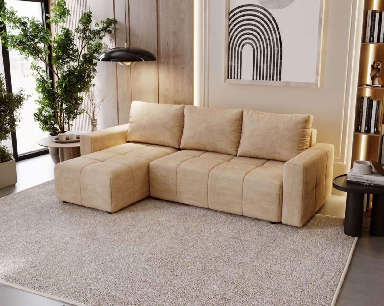 Ecksofa Schlafsofa NOHA in Stoff Paros Beige Ottomane Links Bild 1