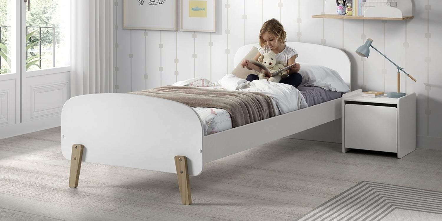 Einzelbett Kiddy 205,5 x 72,5 x 95 cm Nachtkonsole MDF Weiß Bild 1