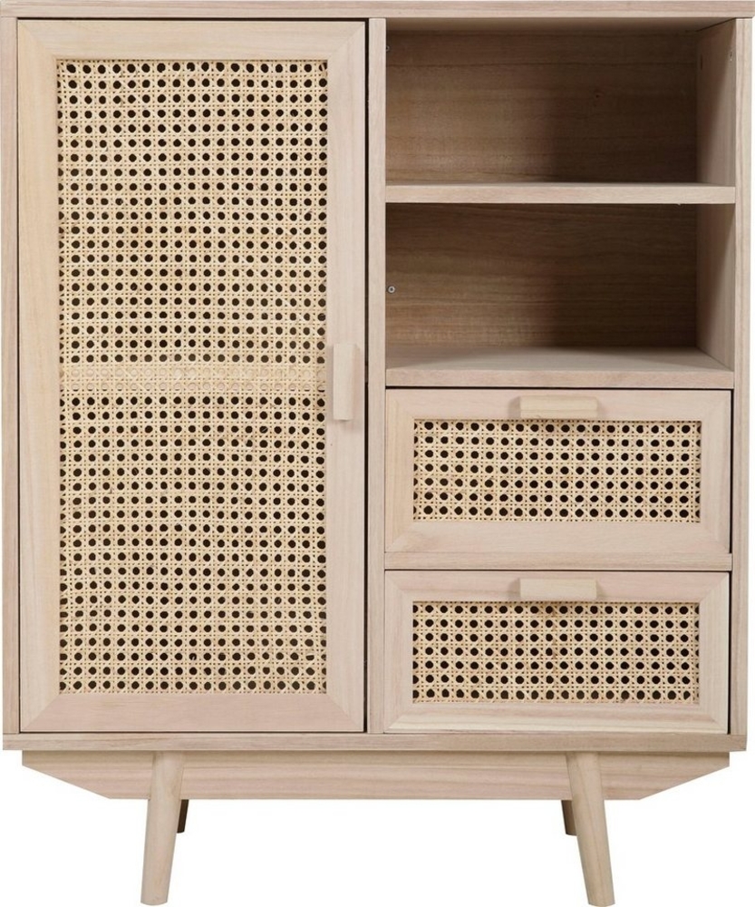 Sideboard 70 x 36 cm MDF Paulownia-Holzfurnier und Rattanfront mit viel Stauraum Bild 1