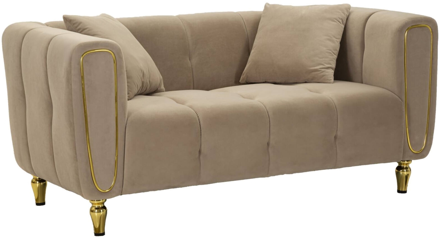 Dmora 2-Sitzer festes Sofa Gandolfo, lineares Sofa, Sofa für Wohnzimmer, Lineare Stoffstruktur, 81x155 h71 cm, Grau und Gold Bild 1