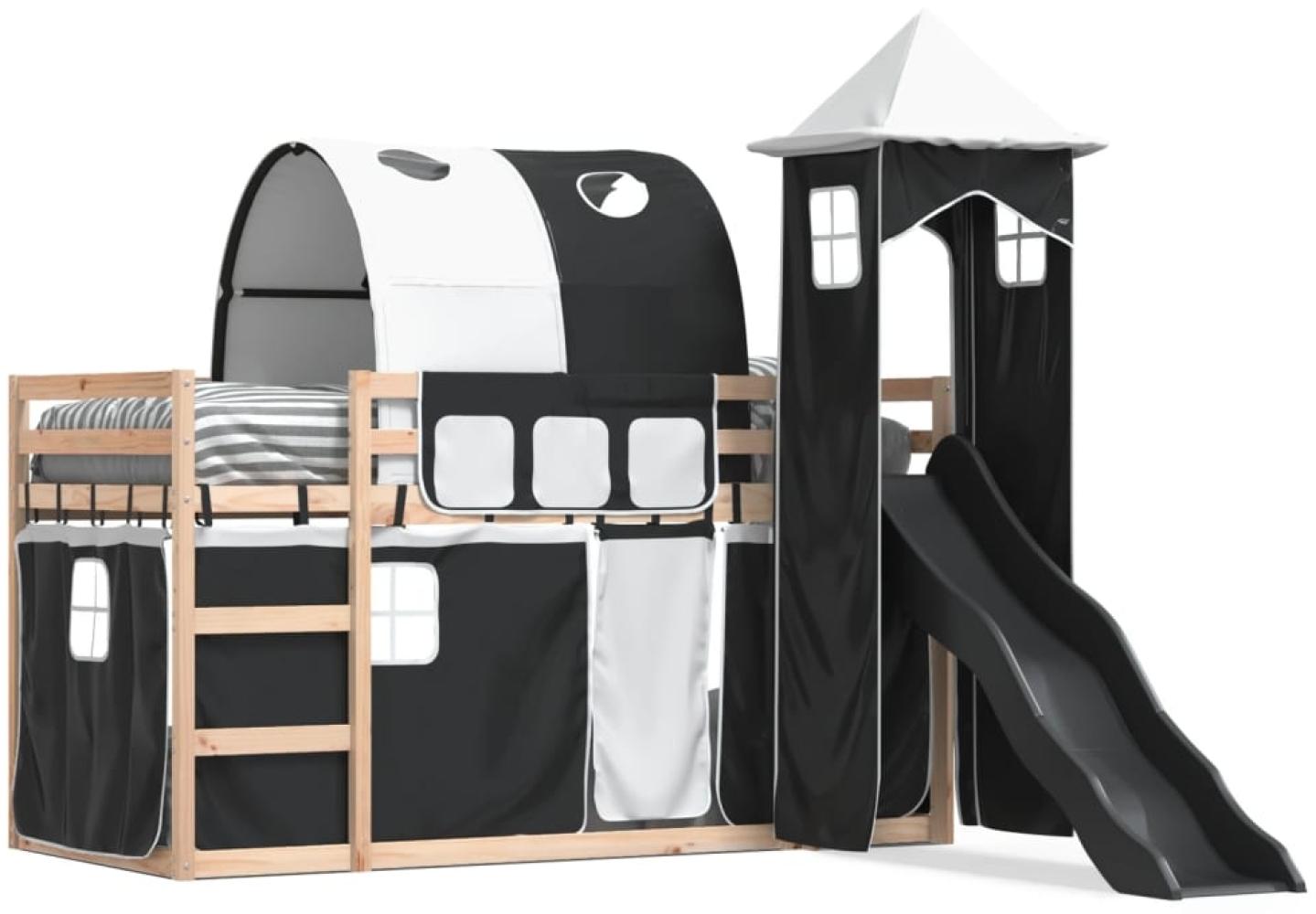 vidaXL Etagenbett mit Rutsche und Gardinen Weiß und Schwarz 90x200 cm 3284161 Bild 1