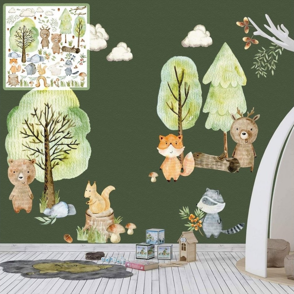 Sunnywall Wandtattoo XXL Wandtattoo Kinder Woodland Set Kinderzimmer Waldtiere Bild 1