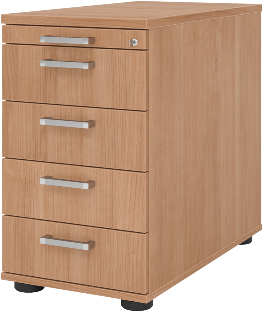 bümö Schreibtisch Schrank abschließbar, Schubladenschrank Holz in Nussbaum, Container mit Schubladen - Schubladen Schrank Büro, Schreibtisch Container od. Schreibtisch Kommode mit Chromgriffe, SC50-N-N-CE Bild 1