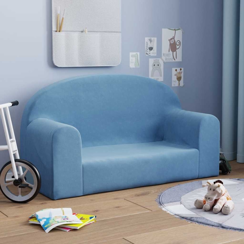 vidaXL Kindersofa 2-Sitzer Blau Weich Plüsch 357014 Bild 1