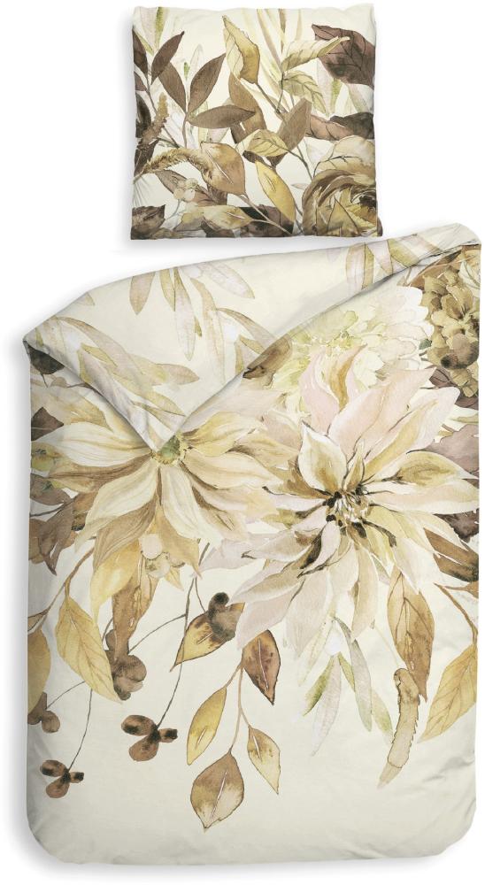 Heckett & Lane Mako-Satin Bettwäsche 135x200 Horatia Clematis Blumen beige braun Bild 1