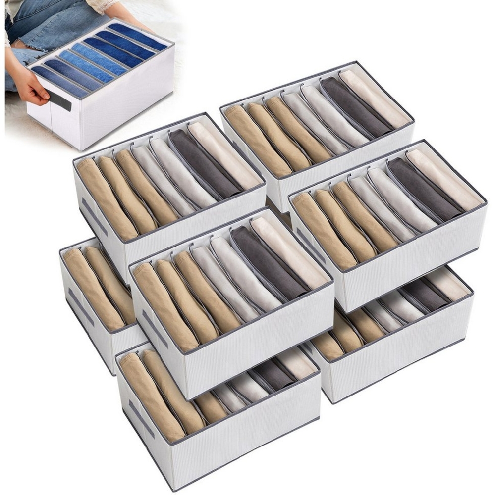 CALIYO Aufbewahrungsbox Kleiderschrank-Organizer 4-Tlg, Aufbewahrungsbox 7 Fächer (8 St, Aufbewahrungsbox 7 Fächer, Schubladen-Ordnungssystem), Ordnungsboxen faltbar, 36.5 x 25 x 20 cm, für Hosen, Kleidung Bild 1