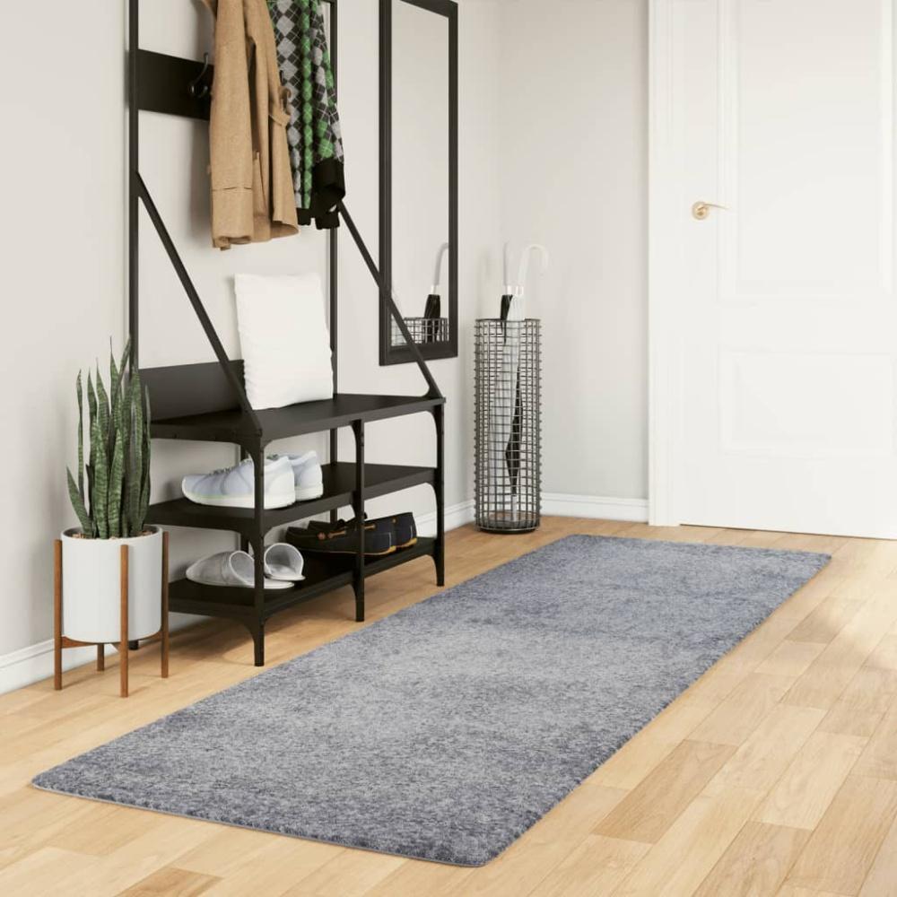 vidaXL Teppich Shaggy Hochflor Modern Blau 80x250 cm 375319 Bild 1