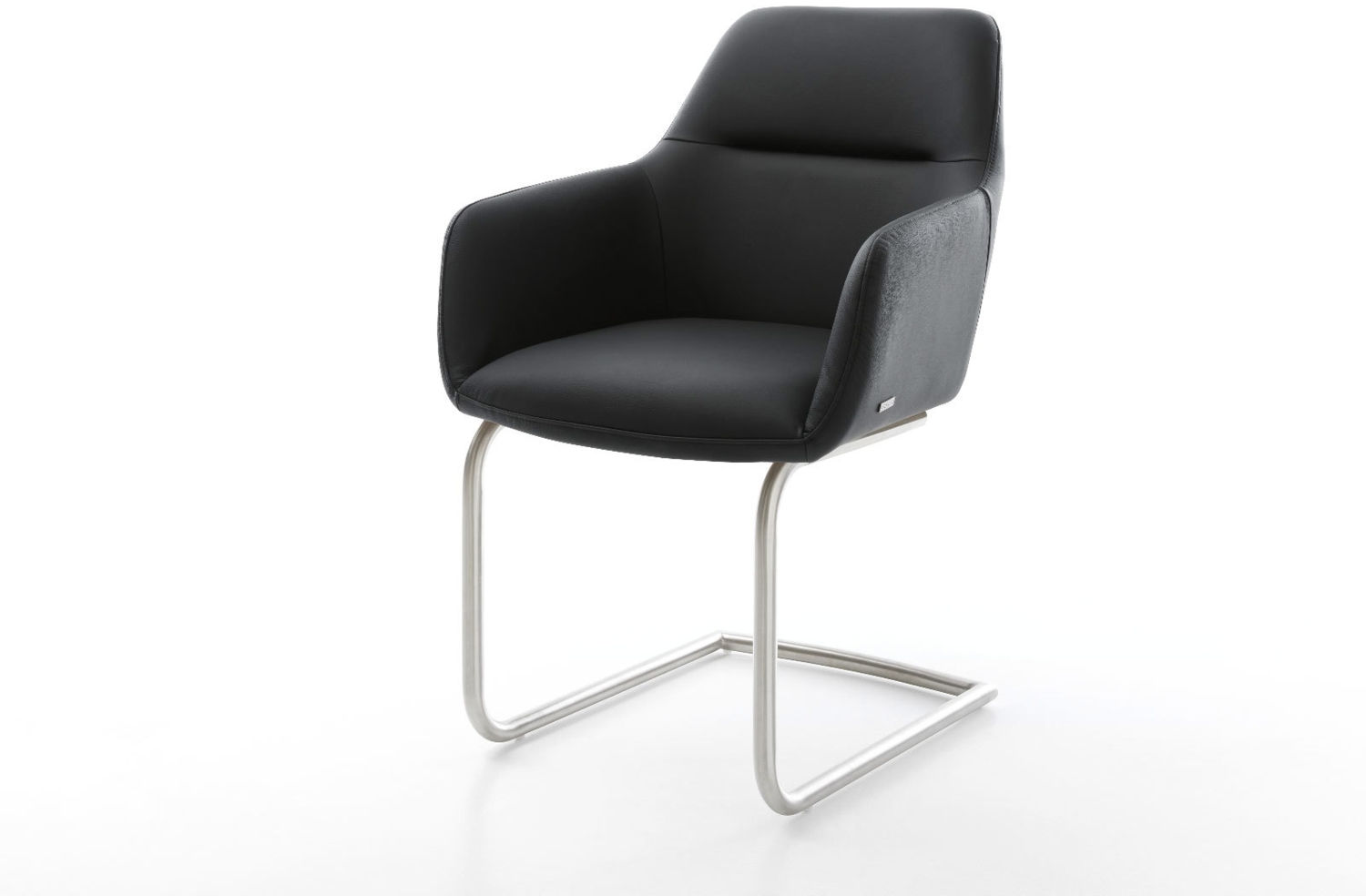 Freischwinger Pejo-Flex Echt-Leder Schwarz Freischwinger rund Edelstahl Taschenfederkern Bild 1