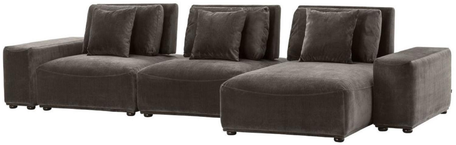 Casa Padrino Luxus Wohnlandschaft Grau / Schwarz 340 x 159 x H. 83 cm - Wohnzimmer Sofa mit 6 Kissen - Luxus Qualität Bild 1