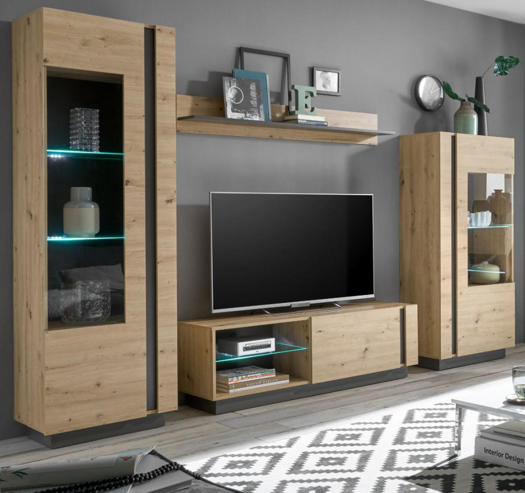 Wohnwand 4-teilig Louna in Eiche Artisan und Graphit grau 290 x 194 cm Bild 1