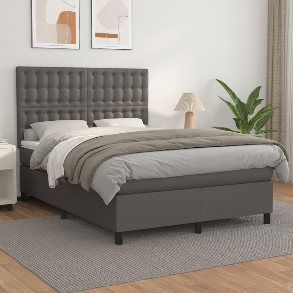 vidaXL Boxspringbett mit Matratze Grau 140x190 cm Kunstleder 3142843 Bild 1