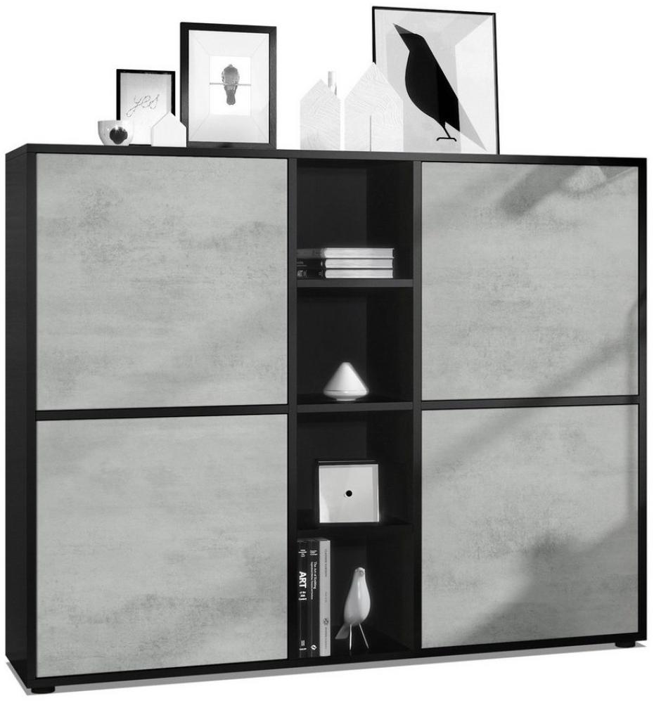 Vladon Highboard Cuba V3, Schwarz matt/Beton Oxid Optik - Moderne Anrichte mit 12 Fächern (130,5 x 105,5 x 35,5 cm) Bild 1