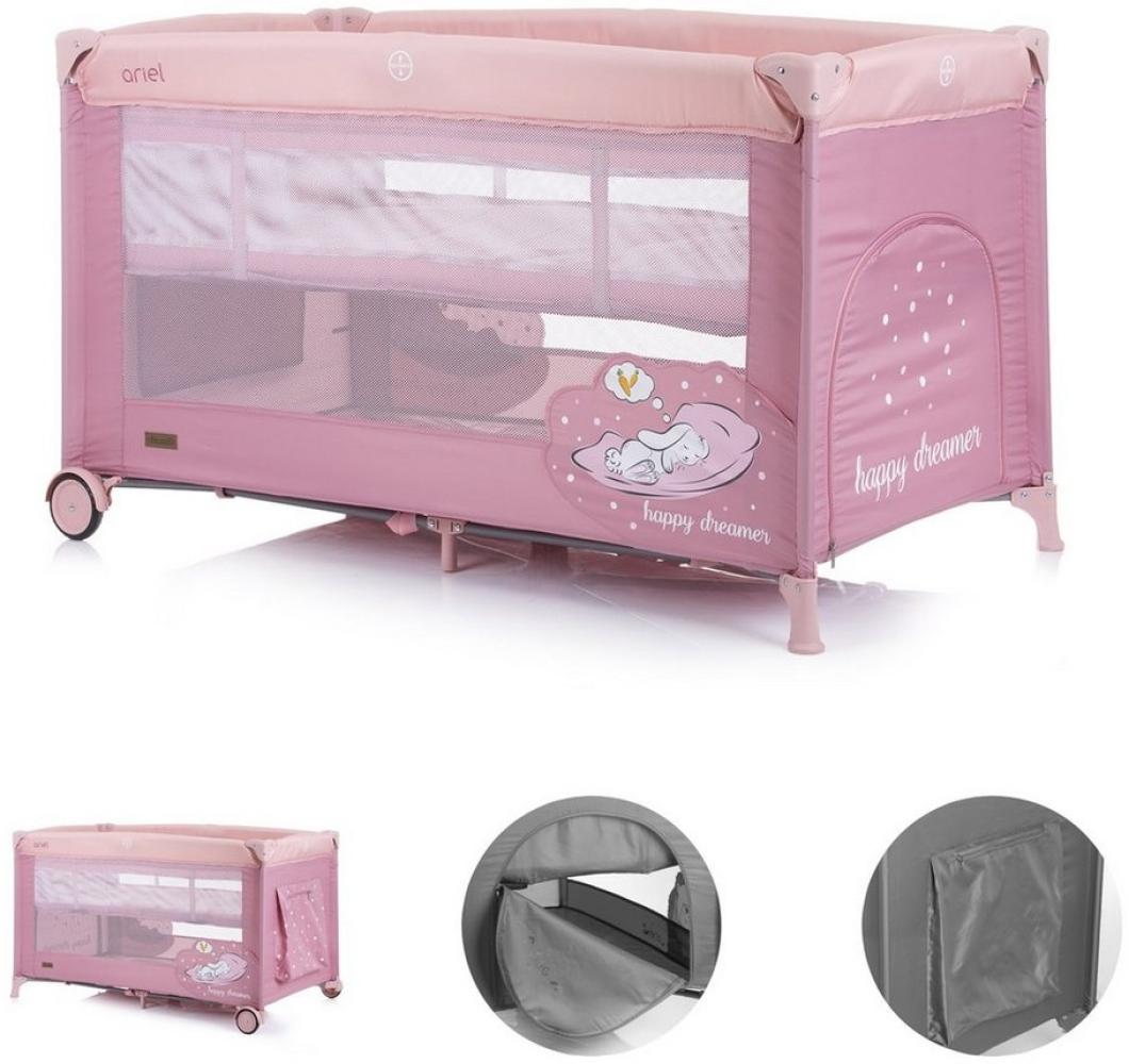 Chipolino Reisebett Ariel, 2 Ebenen, Tragetasche, Seiteneingang, Seitentasche rosa pink Bild 1