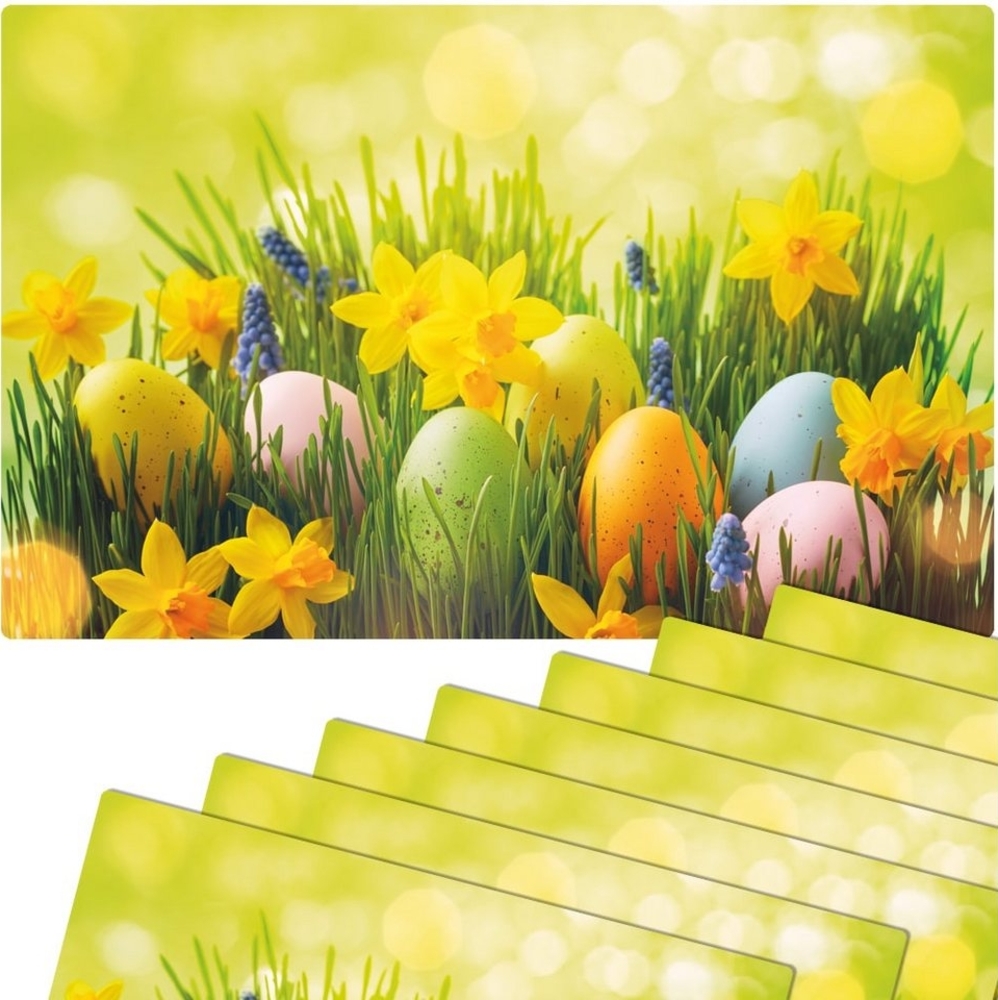 matches21 HOME & HOBBY Platzset Abwaschbare Tischsets 8er Set Ostern Osterglocken Blumen, (8-St), Platzsets als Tisch-Untersetzer und Tisch-Deko für Esstisch Teller Bild 1