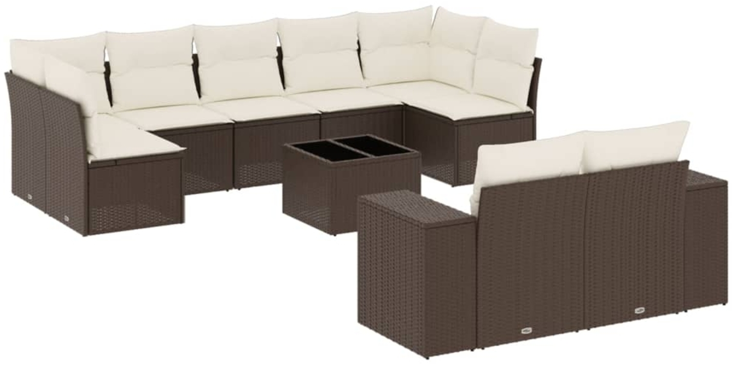 vidaXL 10-tlg. Garten-Sofagarnitur mit Kissen Braun Poly Rattan 3223032 Bild 1