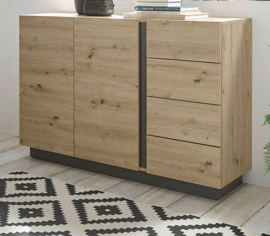 'Louna' Sideboard mit 4x Schubladen Eiche Artisan/ Graphit grau Bild 1