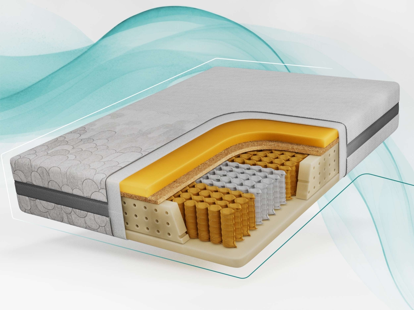 Wendbare Taschenfederkernmatratze H3/H4 – 7 Zonen, abnehmbarer waschbarer Bezug, für Allergiker geeignet, Pocket-Matratze - 200 x 200 cm - VIRE - APRI Bild 1