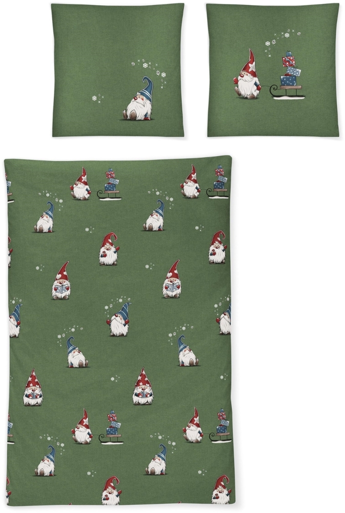 Irisette Biber Bettwäsche Koala 8778-30 Wichtel Schlitten grün 135x200 Bild 1