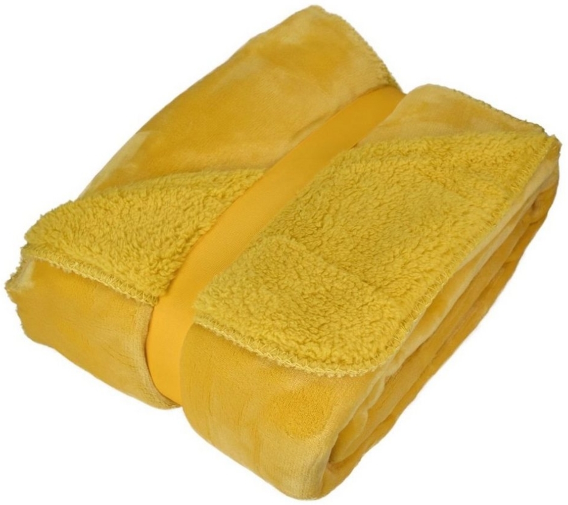 Kuscheldecke 150x200 cm mit Flanell und Sherpa Wohndecke Teddydecke, gelb Bild 1