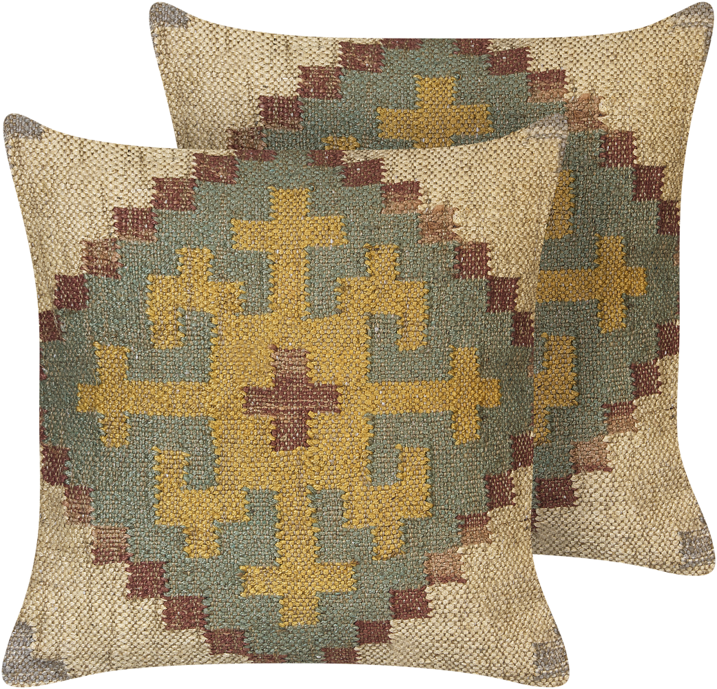 Kissen 2er Set SARON Jute 45 x 45 cm Orientalisches Muster Grün Bild 1