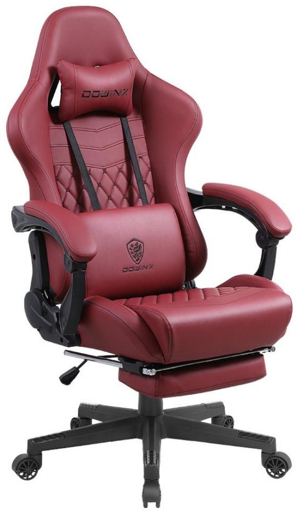 Dowinx Gaming-Stuhl Ergonomisches Design mit Massage Lendenwirbelstütze und Fußstütze, Rennsport-Stil PU-Leder hohen Rücken verstellbare Drehstuhl, Rot Bild 1