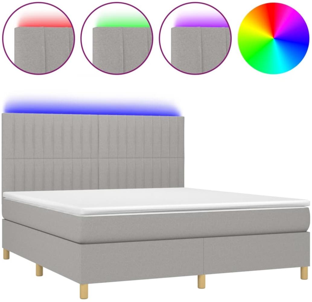 vidaXL Boxspringbett mit Matratze & LED Hellgrau 160x200 cm Stoff, Härtegrad: H2 [3135605] Bild 1