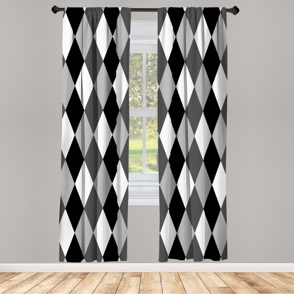 Abakuhaus Gardine Vorhang für Wohnzimmer Schlafzimmer Dekor, Microfaser, Geometrisch Schwarzweiss-Rhombus Bild 1