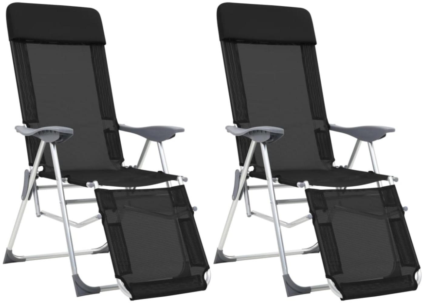 vidaXL Klappbare Liegestühle mit Fußteil 2 Stk. Schwarz Textilene 360146 Bild 1