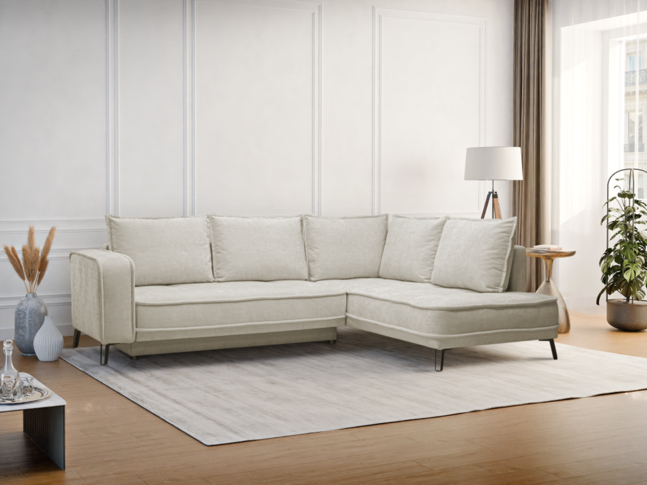 Vente-unique - Ecksofa mit Schlaffunktion - Ecke rechts - Stoff - Beige - BALCORIA von Maison Céphy Bild 1