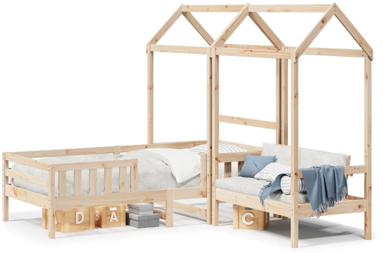 vidaXL Massivholzbett und Bank mit Dach 90x190 cm Kiefernholz 3282180 Bild 1