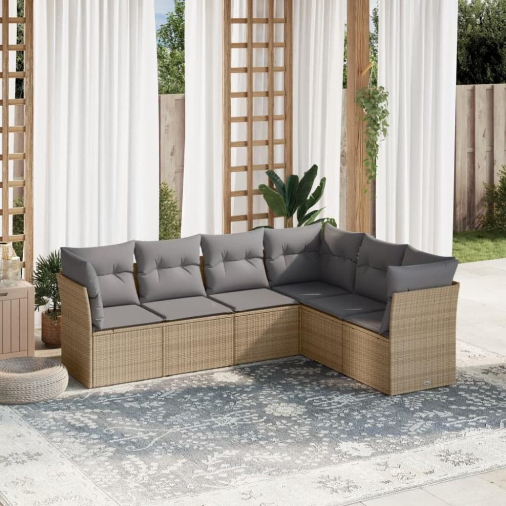 vidaXL 6-tlg. Garten-Sofagarnitur mit Kissen Beige Poly Rattan 3217679 Bild 1