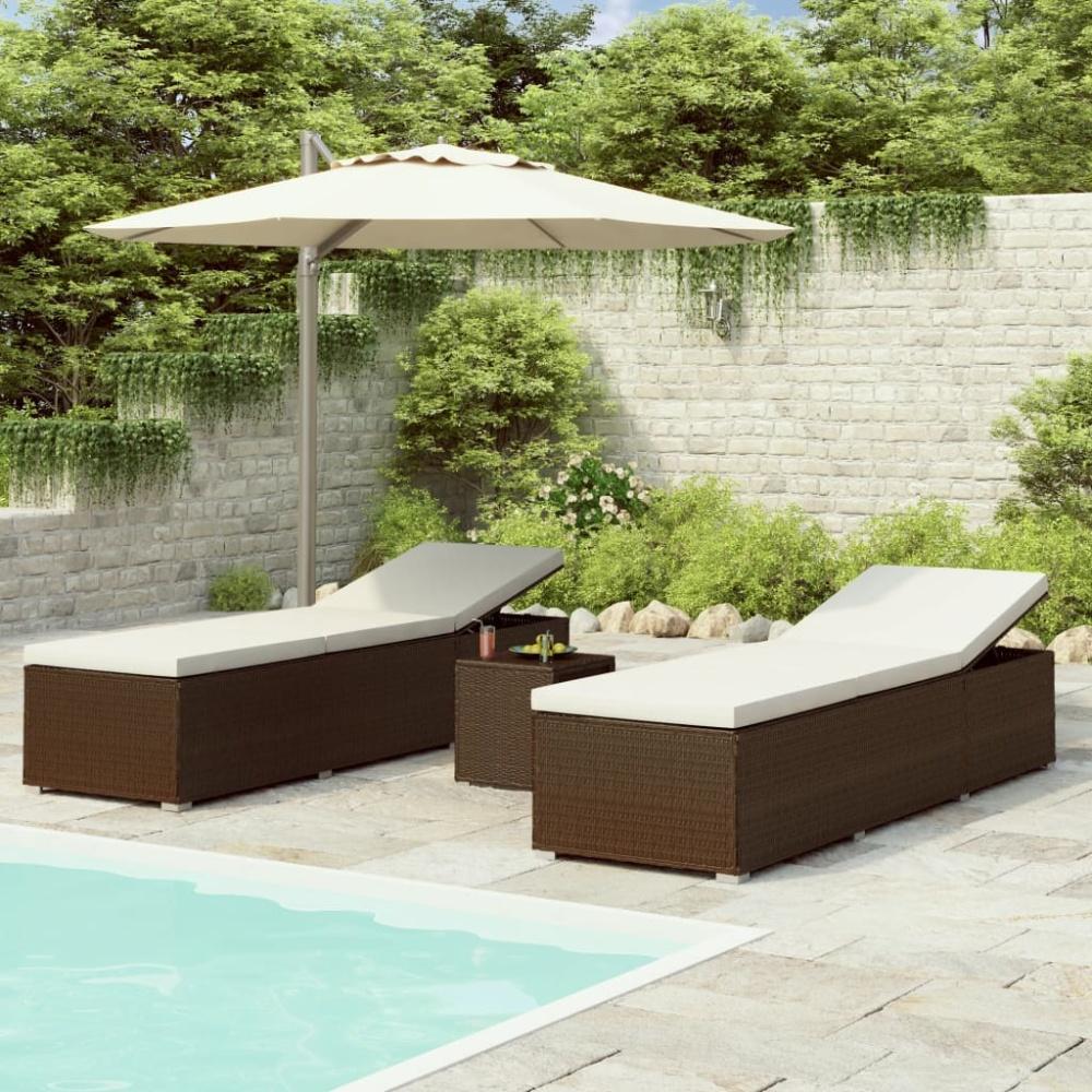 vidaXL 3-tlg. Garten-Sonnenliegen mit Teetisch Poly Rattan Braun 3057663 Bild 1