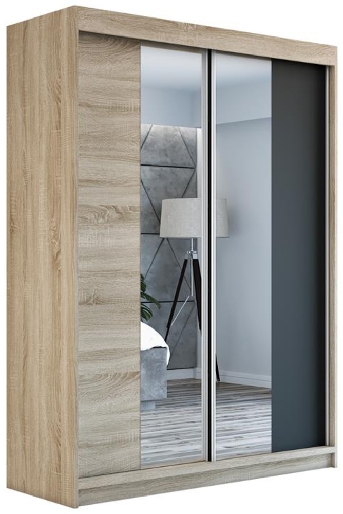 Schwebetürenschrank NEO 2-türig Schrank 180 cm (mit Spiegel) Farbe: Sonoma , schwarz Bild 1