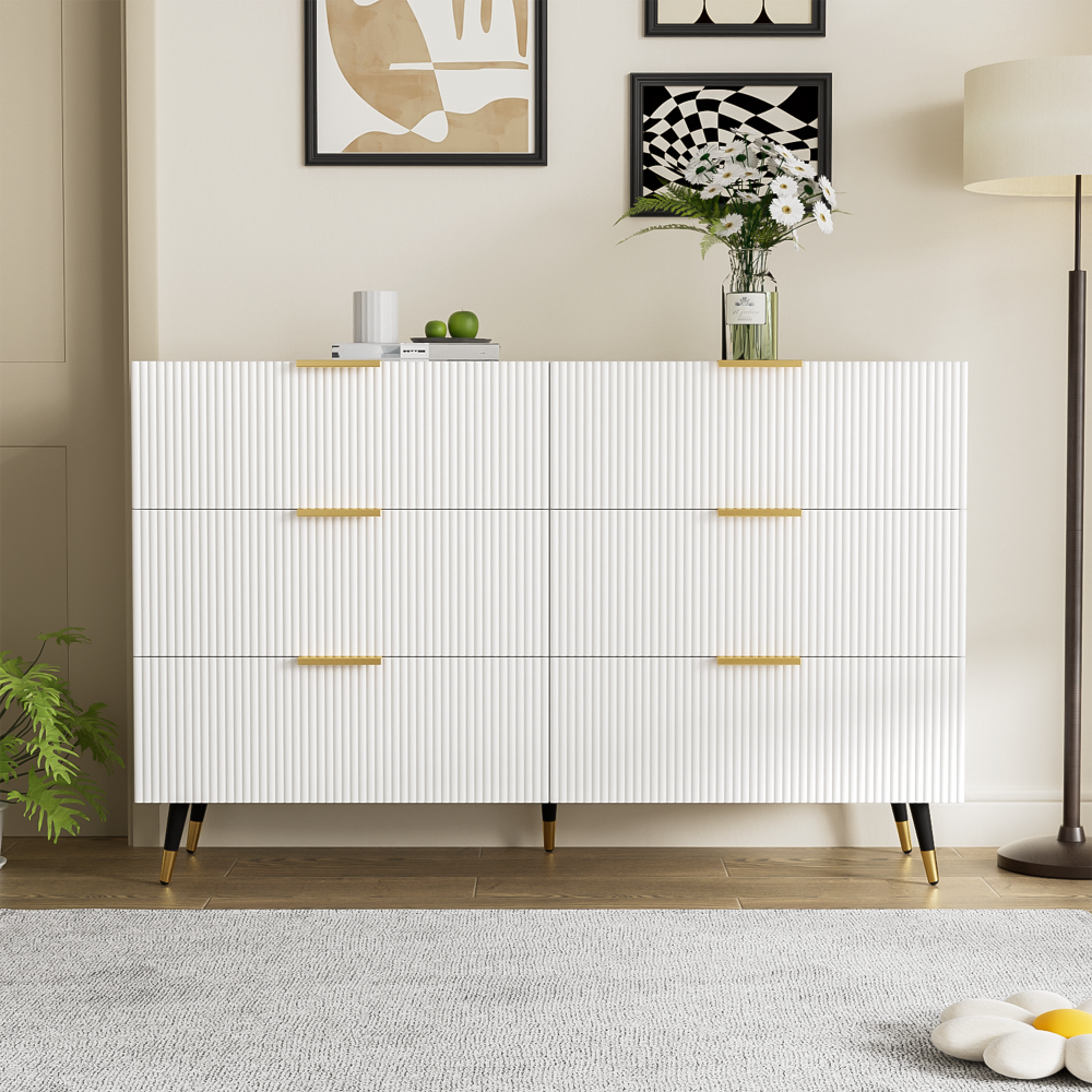 Merax Elegantes Sideboard mit modernem Design, Kommode mit Schubladen und viel Stauraum, Weiß und Gold Bild 1