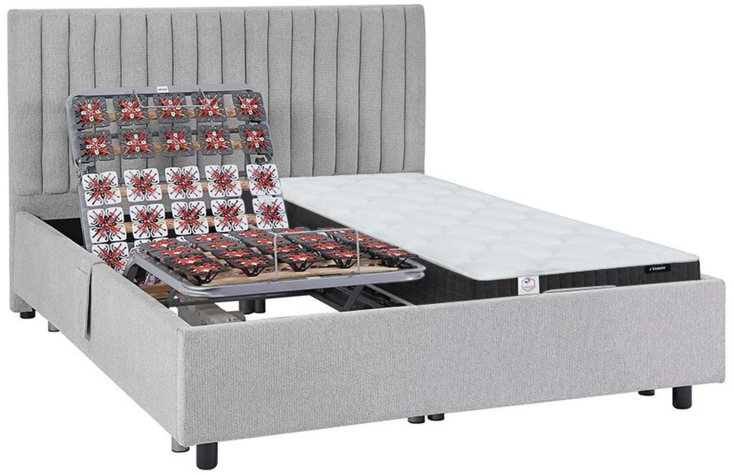 Vente-unique - Dekoratives Bett mit elektrischer Relaxfunktion mit Tellern + Taschenfederkern- & Memory-Schaum-Matratze - 2 x 80 x 200 cm - Stoff - Grau - ANTALISA von YSMÉE Bild 1
