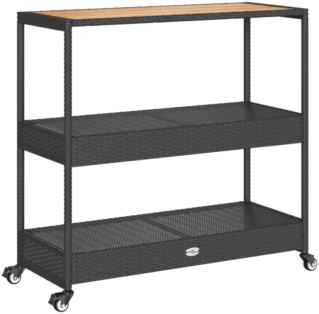 vidaXL Barwagen 3 Böden Schwarz Poly Rattan und Massivholz Akazie 368723 Bild 1