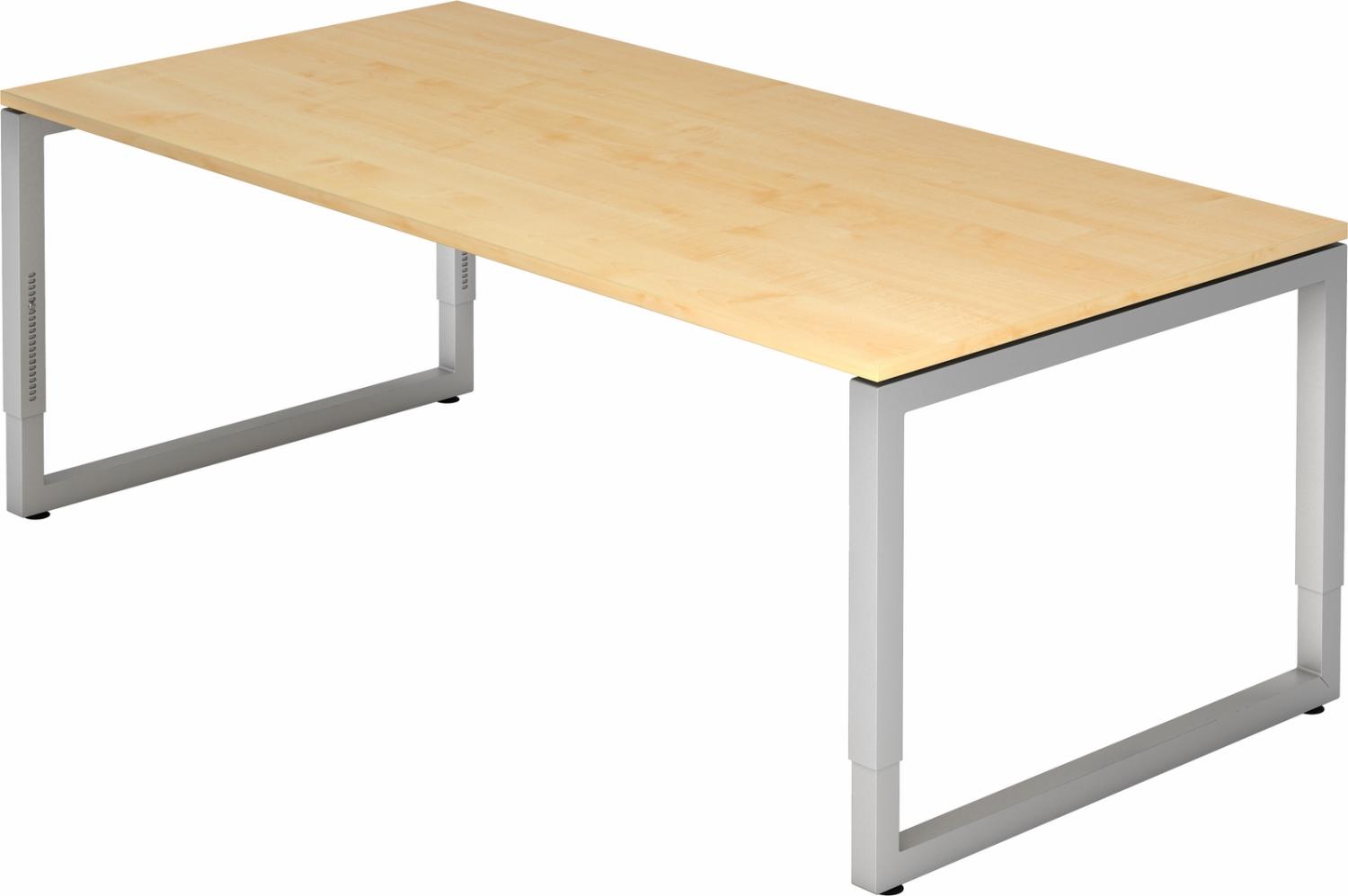 bümö höhenverstellbarer Schreibtisch R-Serie 200x100 cm in Ahorn, Gestell in Silber - großer PC Tisch für's Büro manuell höhenverstellbar, Computertisch verstellbar, RS-2E-3-S Bild 1