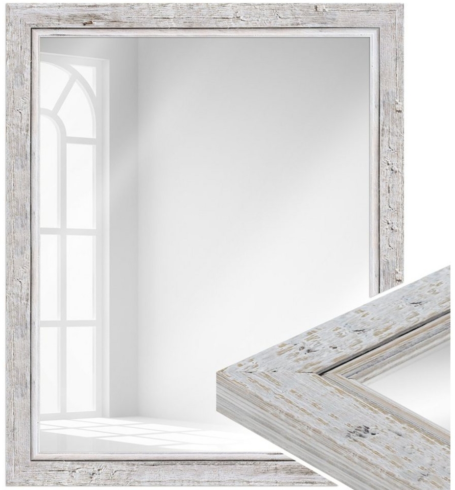 WANDStyle Wandspiegel H660, Weiß, aus Massivholz im Vintage Stil Bild 1