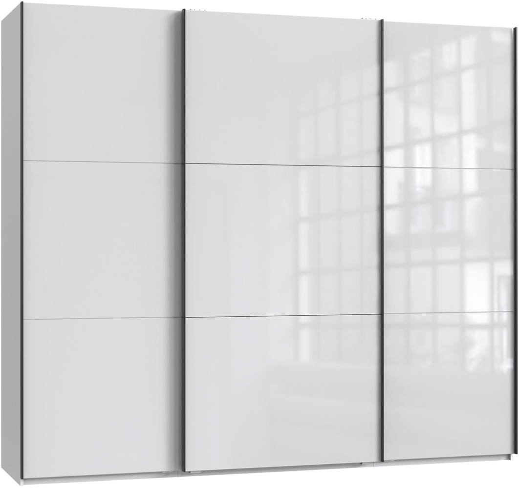 SCHWEBETÜRENSCHRANK 3-türig B250/H216/T65 cm in Weiß mit Glasfront inkl. Vollausstattung Bild 1
