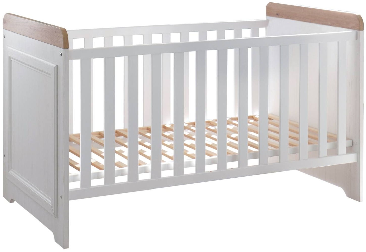 Babybett Kinderbett Jasmin 70x140 cm 3 Schlupfsprossen Pinie weiß Bild 1