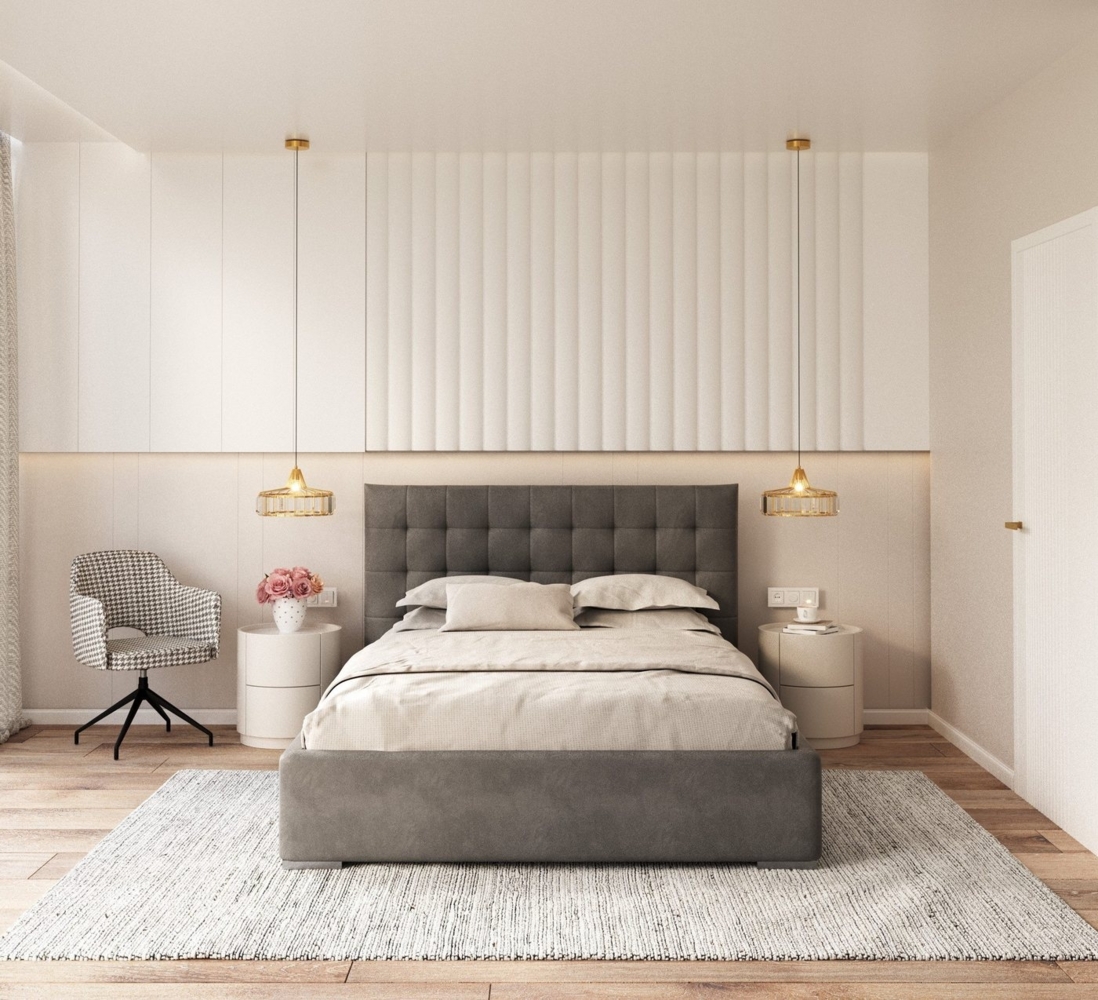 FDM Polsterbett Bettrahmen Bettgestell 90x200, 120x200, 140x200, 160x200, 180x200cm (MADE IN EU - mit hochwertigem Velours Bezug, Bettrahmen, Bett, Optional mit Matratze bestellbar, mit großen gepolsterten Kopfteil, mit Bettkasten zum aufklappen), Meta... Bild 1