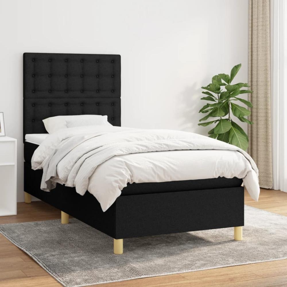 vidaXL Boxspringbett mit Matratze Schwarz 90x190 cm Stoff 3142619 Bild 1