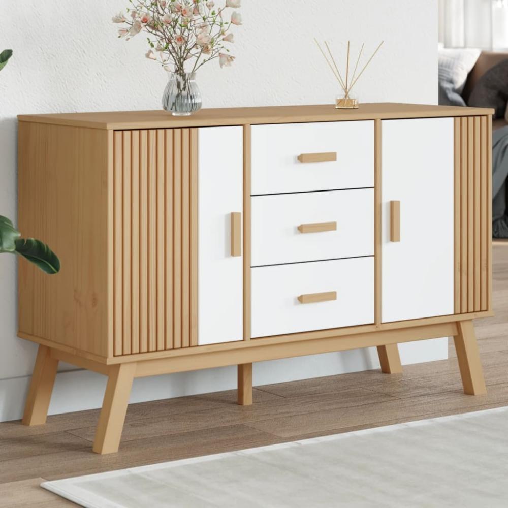 vidaXL Sideboard OLDEN Weiß und Braun 114x43x73,5 cm Massivholz Kiefer 358599 Bild 1