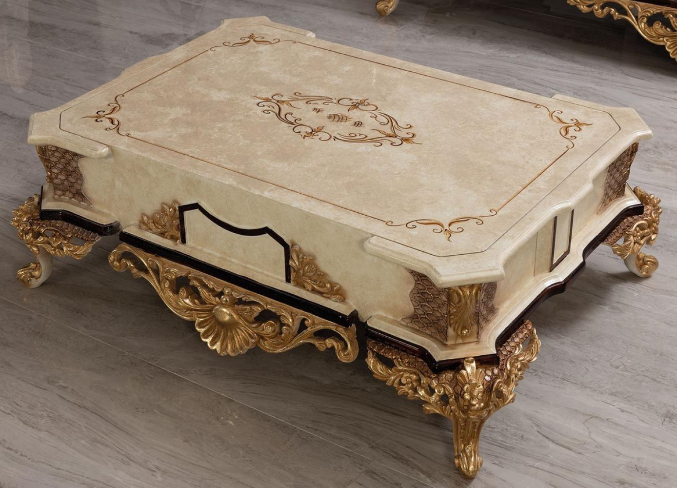 Casa Padrino Luxus Barock Couchtisch Creme / Beige / Schwarz / Gold - Prunkvoller Barockstil Wohnzimmertisch - Barockstil Wohnzimmer Möbel - Barock Möbel - Luxus Möbel im Barockstil Bild 1