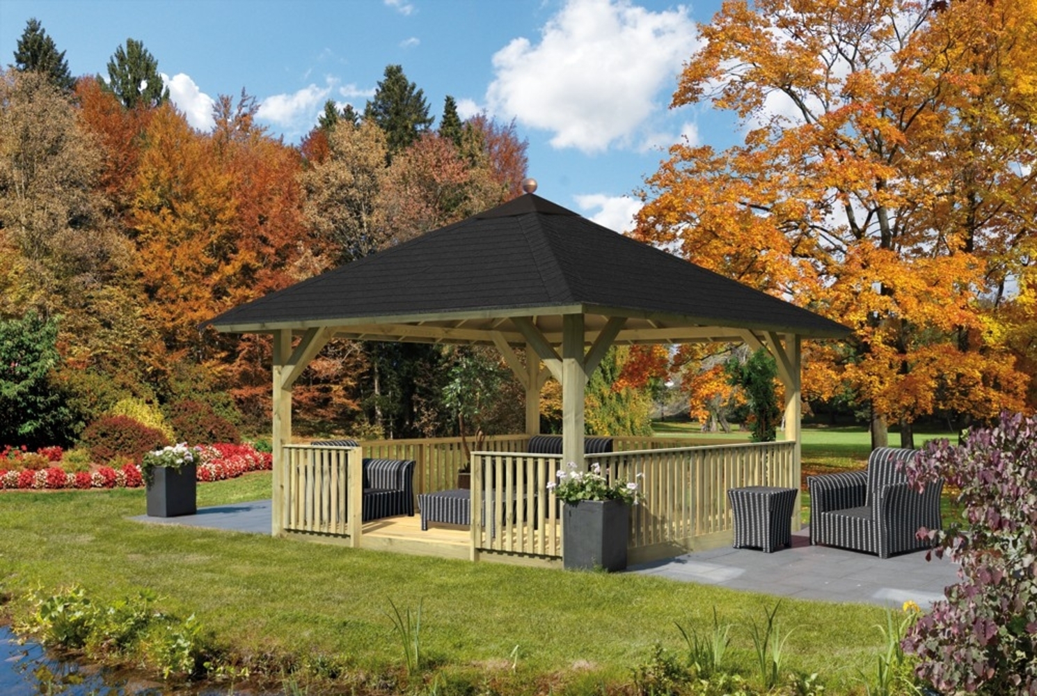 Pavillon-Set Holm 1 mit Rechteckschindeln schwarz, 359x359 cm CLASSIC kdi, Karibu Bild 1