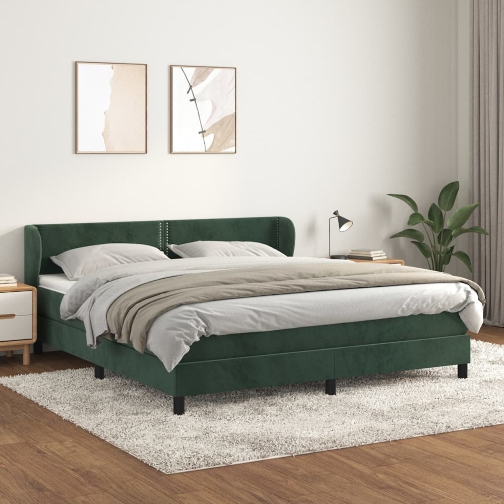 vidaXL Boxspringbett mit Matratze Dunkelgrün 180x200 cm Samt 3127448 Bild 1